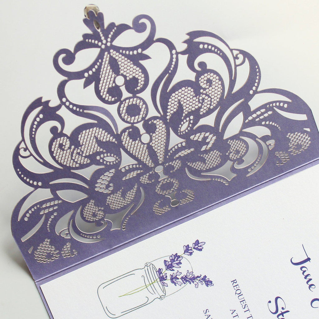 Purple Laser Cut Wedding Invitation Cards with RSVP Card Picky Bride 