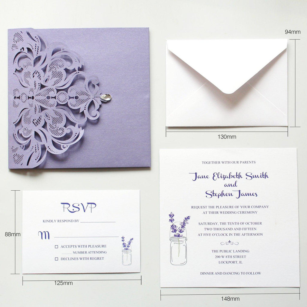 Purple Laser Cut Wedding Invitation Cards with RSVP Card Picky Bride 