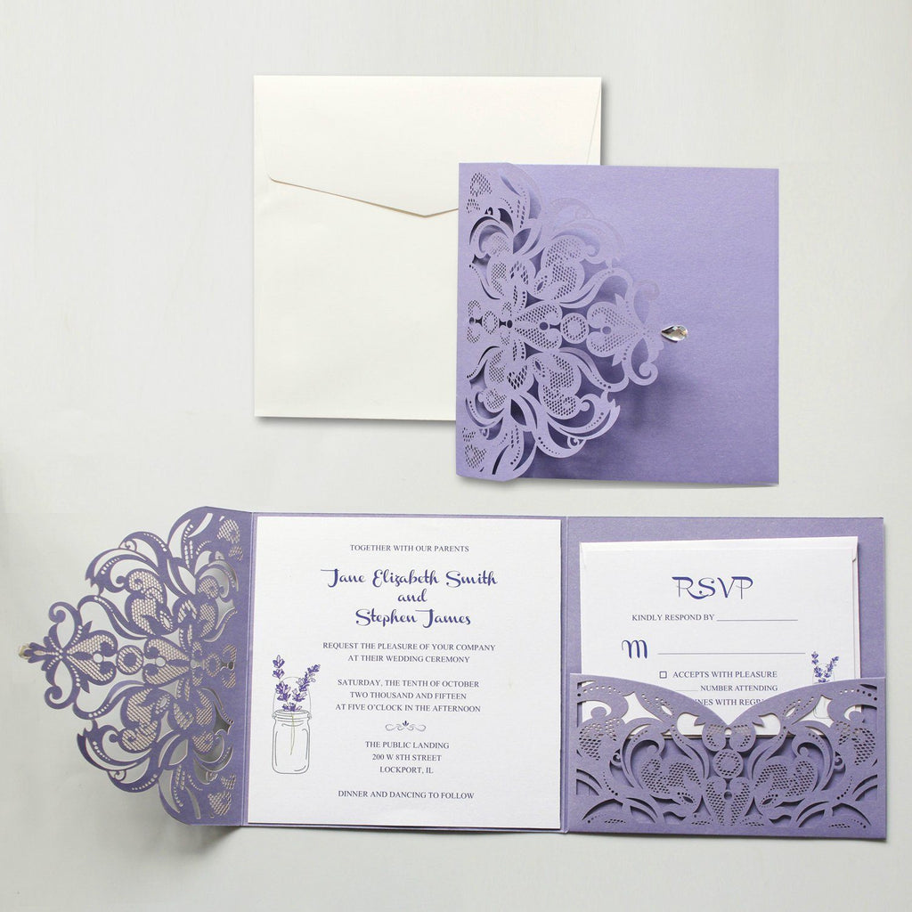 Purple Laser Cut Wedding Invitation Cards with RSVP Card Picky Bride 