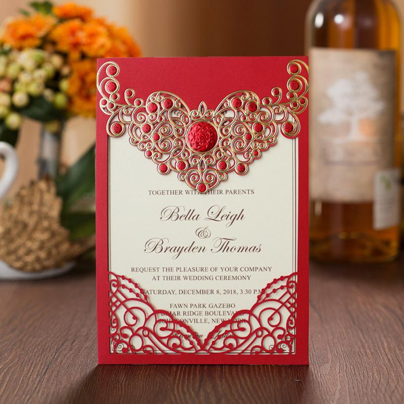 Red Lace Wedding Invitation Cards Red Wedding Theme PB2000-R Picky Bride 