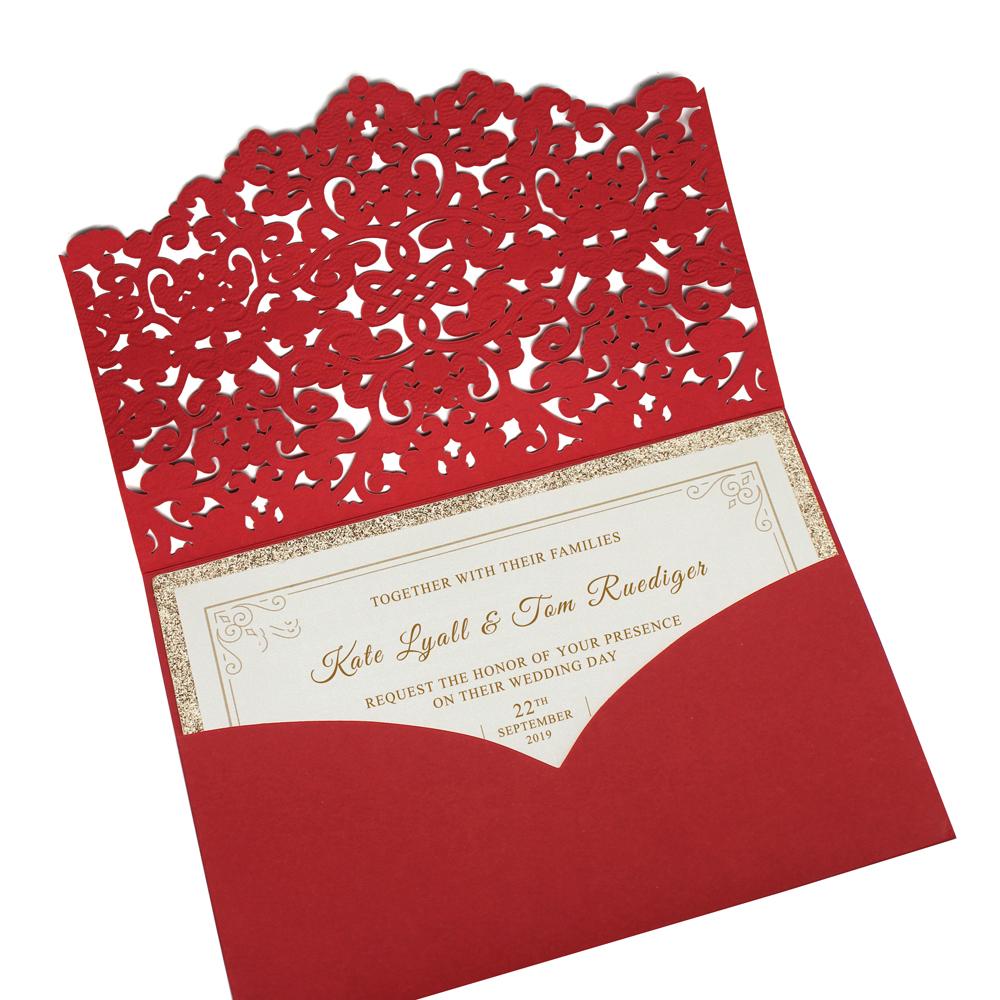 Red Pocket Wedding Invitations, Red Invite Cards PB1988-R Picky Bride 