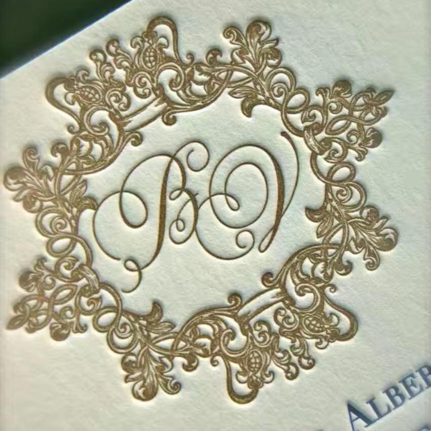 Romantic Calligraphy Letterpress Wedding Invitations with Envelopes, Monogram Classic Wedding Picky Bride 