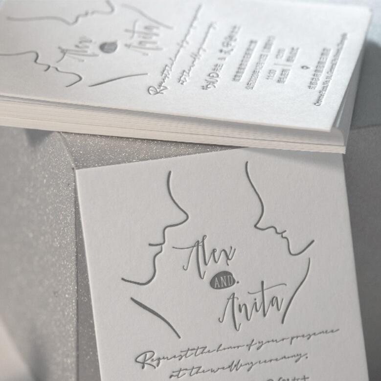 Romantic Calligraphy Letterpress Wedding Invitations with Envelopes, Monogram Classic Wedding Picky Bride 