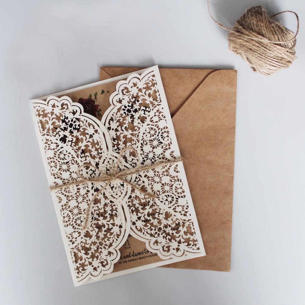 Romantic Laser Cut Wedding Invitations With RSVP, Snowy White Invitations for Wedding Picky Bride 