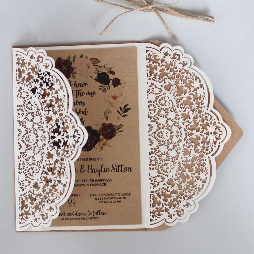 Romantic Laser Cut Wedding Invitations With RSVP, Snowy White Invitations for Wedding Picky Bride 