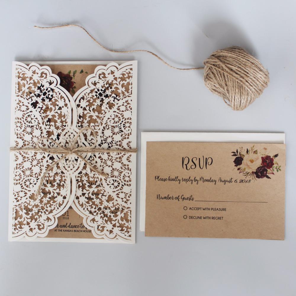 Romantic Laser Cut Wedding Invitations With RSVP, Snowy White Invitations for Wedding Picky Bride 