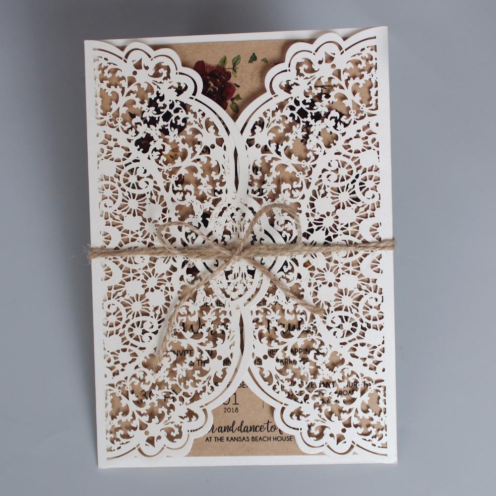 Romantic Laser Cut Wedding Invitations With RSVP, Snowy White Invitations for Wedding Picky Bride 