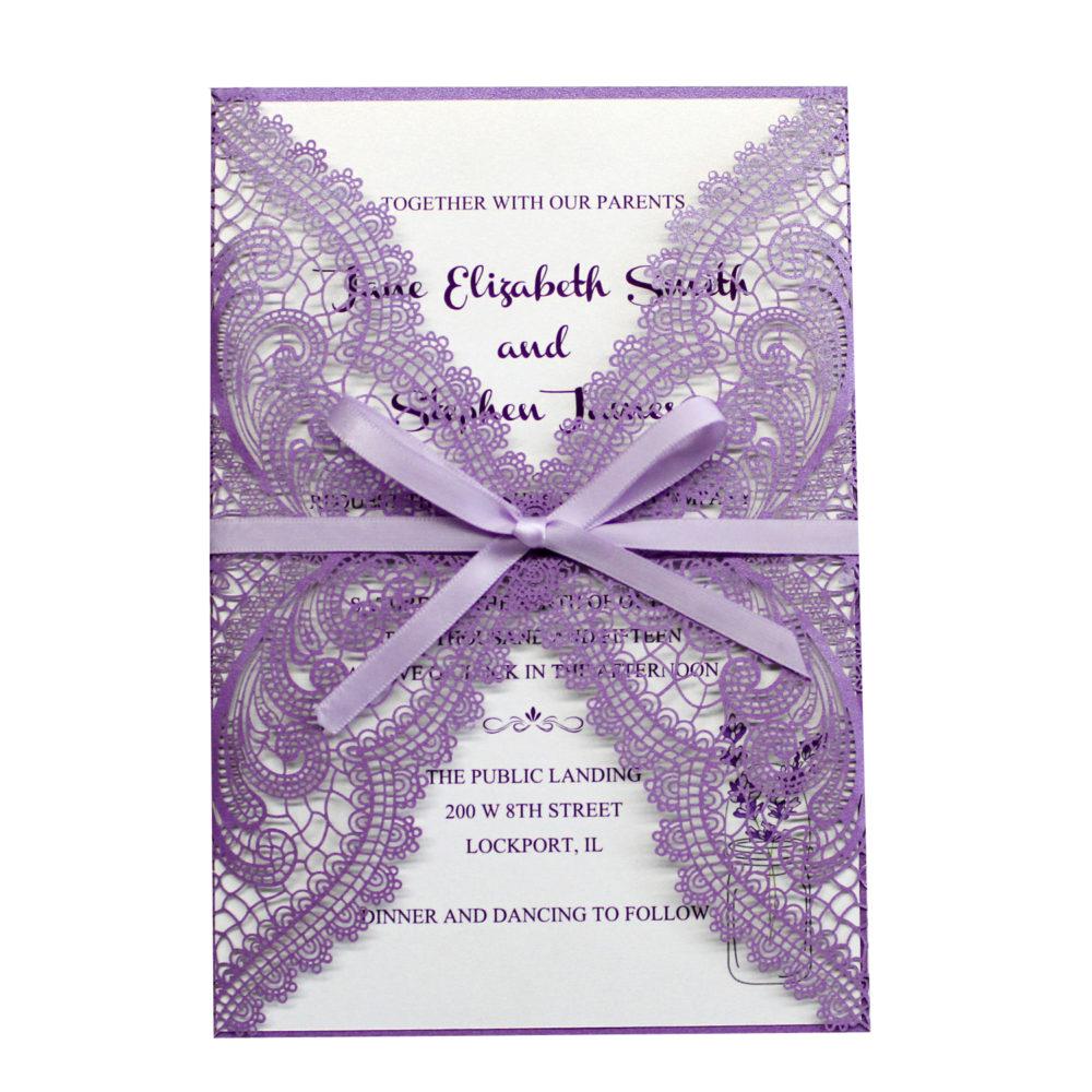 Romantic Purple Lace Wedding Invitations With RSVP Cards Picky Bride 