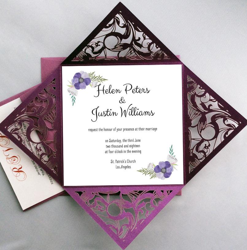 Romantic Purple Wedding Invitation Cards Picky Bride 