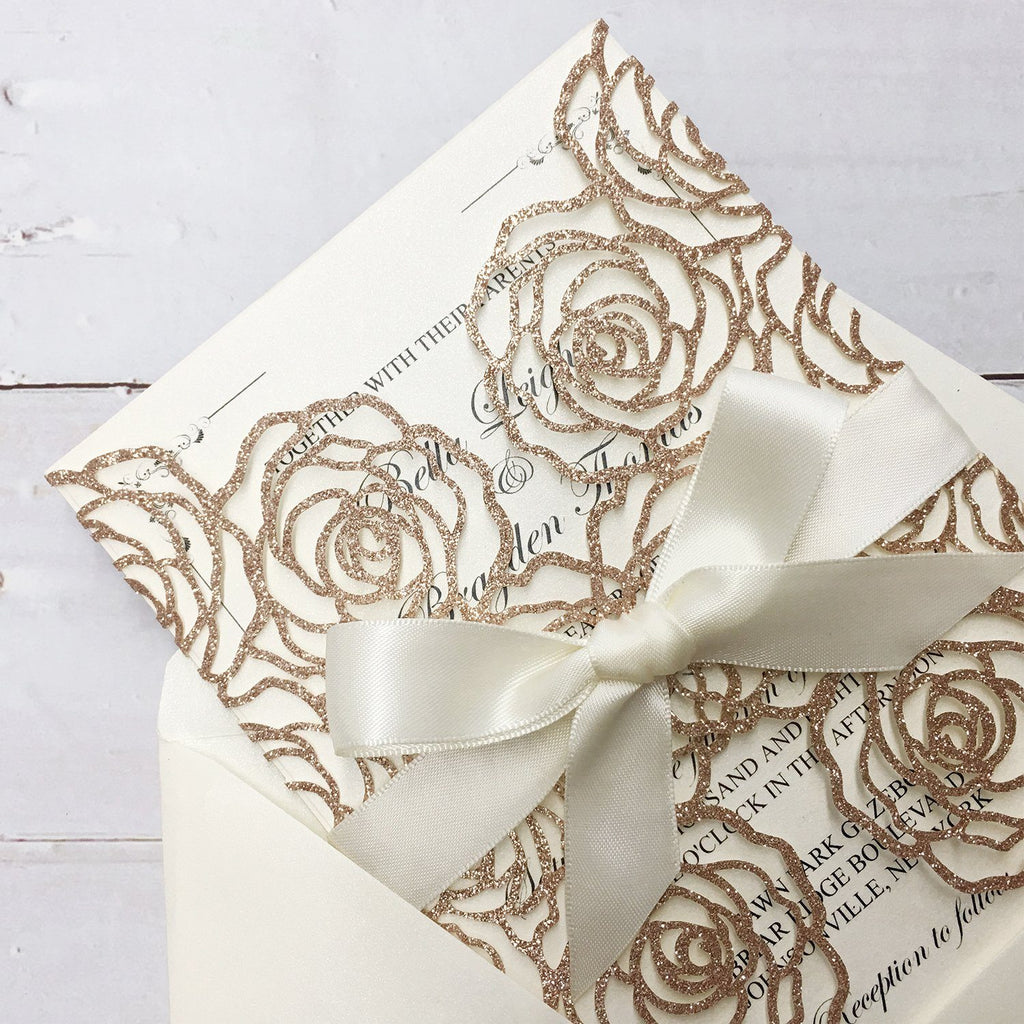 Rose Flower Theme Wedding Invitations With Custom Wording Picky Bride 