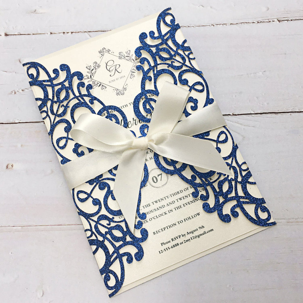 Royal Glitter Blue Wedding Invitations, Wedding Invite Cards for Wedding Picky Bride 