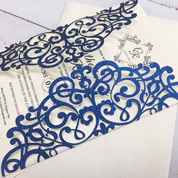 Royal Glitter Blue Wedding Invitations, Wedding Invite Cards for Wedding Picky Bride 