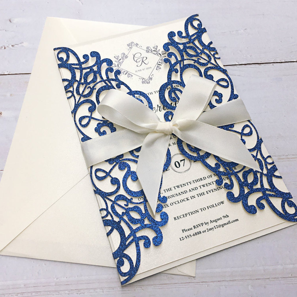 Royal Glitter Blue Wedding Invitations, Wedding Invite Cards for Wedding Picky Bride 