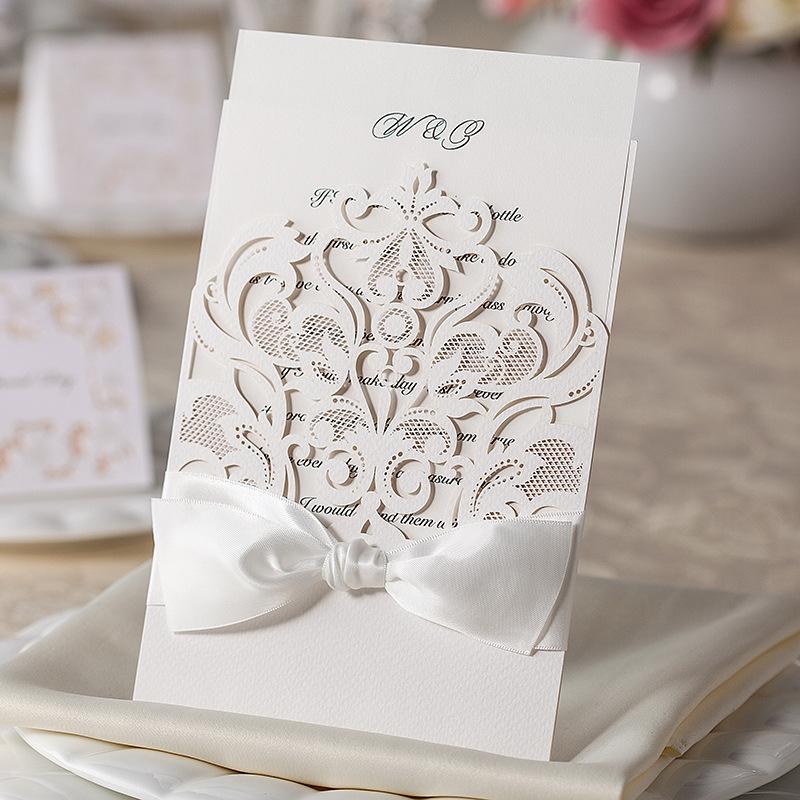 Royal White Laser Cut Wedding Invitations - Set of 50pcs Picky Bride 