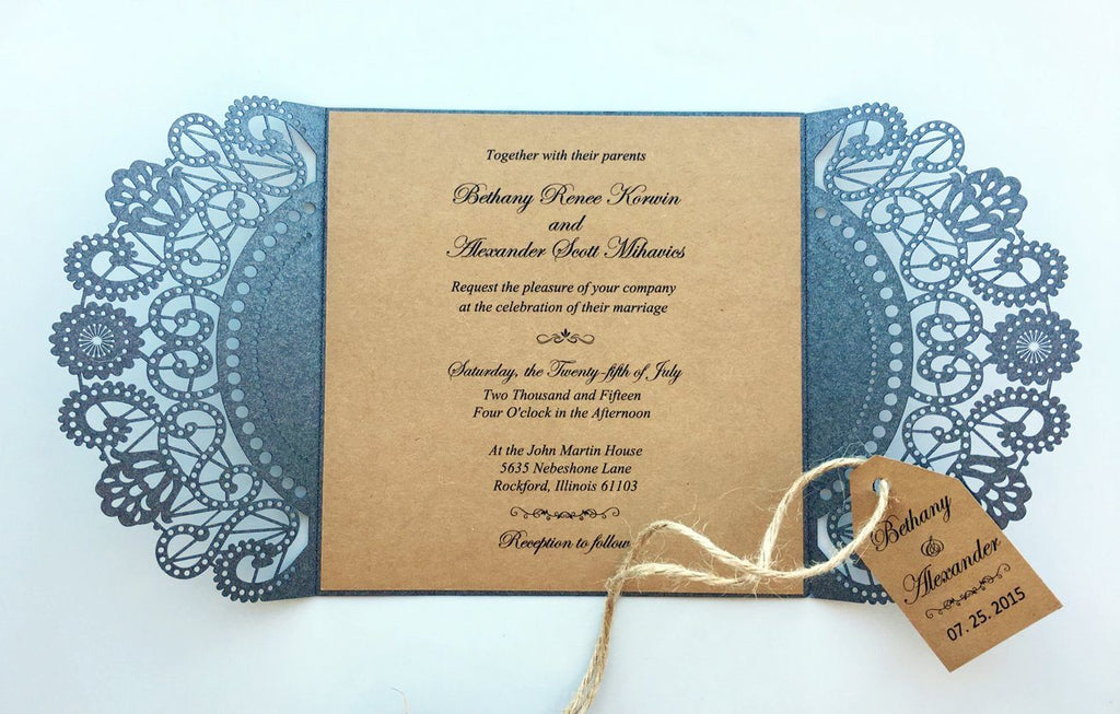 Rustic Black Wedding Invitation, Black Lace Wedding Invitation Picky Bride 