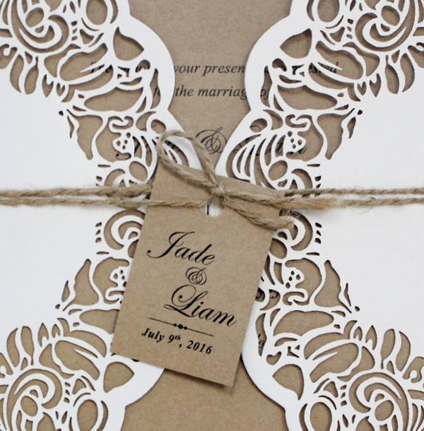 Rustic Laser Cut Wedding Invitations; Kraft Paper Wedding Invitation Suite; Vintage Invitation Cards Picky Bride 
