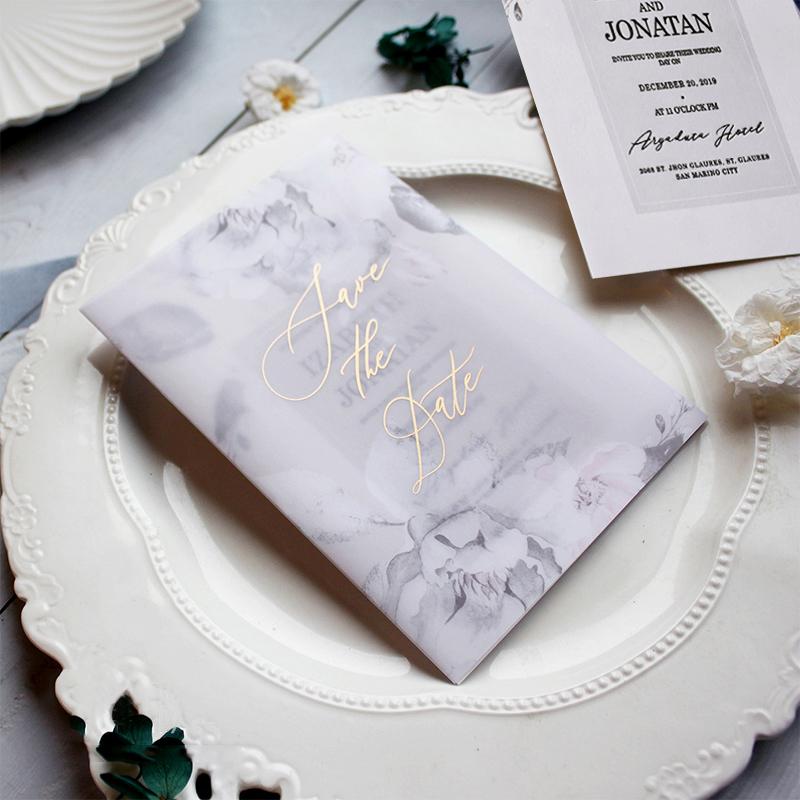 Save the Date Wedding Invitations Floral Vellum Paper Wrap Transparent
