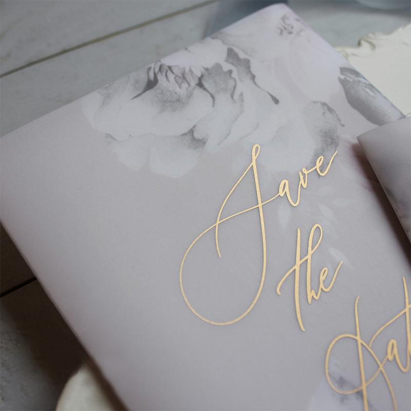 Save the Date Wedding Card Ivory Cardstock Rose Gold, Silver Foil