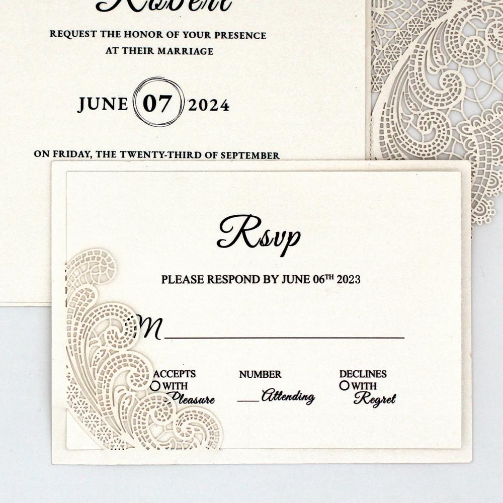 Silver Ribbon Laser Cut Wedding Invitations by Picky Bride Picky Bride 