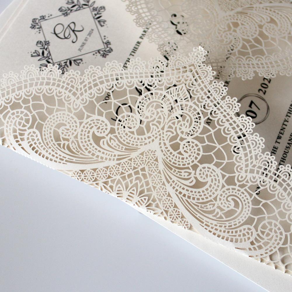 Silver Ribbon Laser Cut Wedding Invitations by Picky Bride Picky Bride 