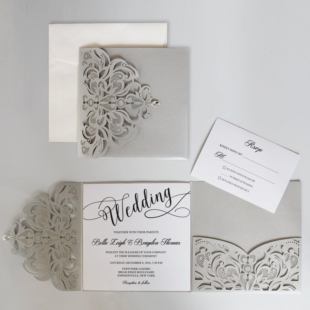 Silvery Gray Groom Wedding Invitations with RSVP Cards Picky Bride 