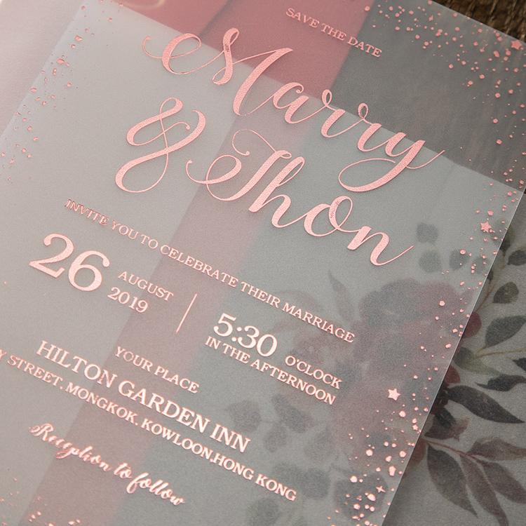 Translucent Acrylic Wedding Invitations Calligraphy Frosted Foil Gold Invitation, Burgundy Pocket Invitation Picky Bride 