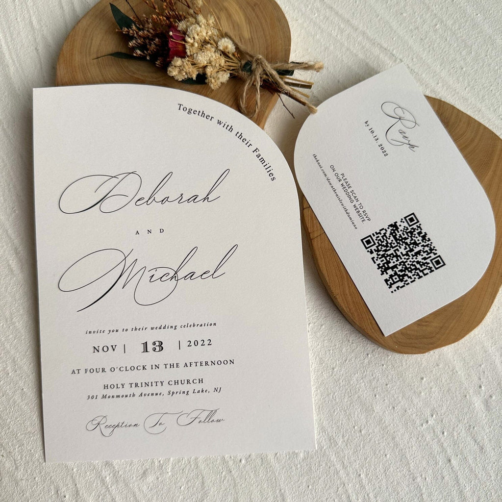 Vintage Arch Wedding Invitation Suite, Kraft Paper Details with QR Code RSVP Cards, Minimalistic Modern Arch Invitations Wedding Ceremony Supplies Picky Bride 