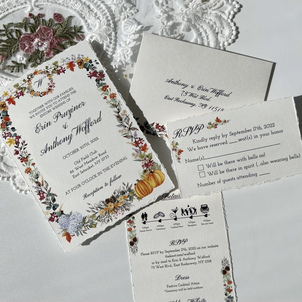 Vintage Floral Invitations for Wedding, Customized Deckle-edged Wedding Set, Rustic Wedding Invites with RSVP Card Wedding Ceremony Supplies Picky Bride 