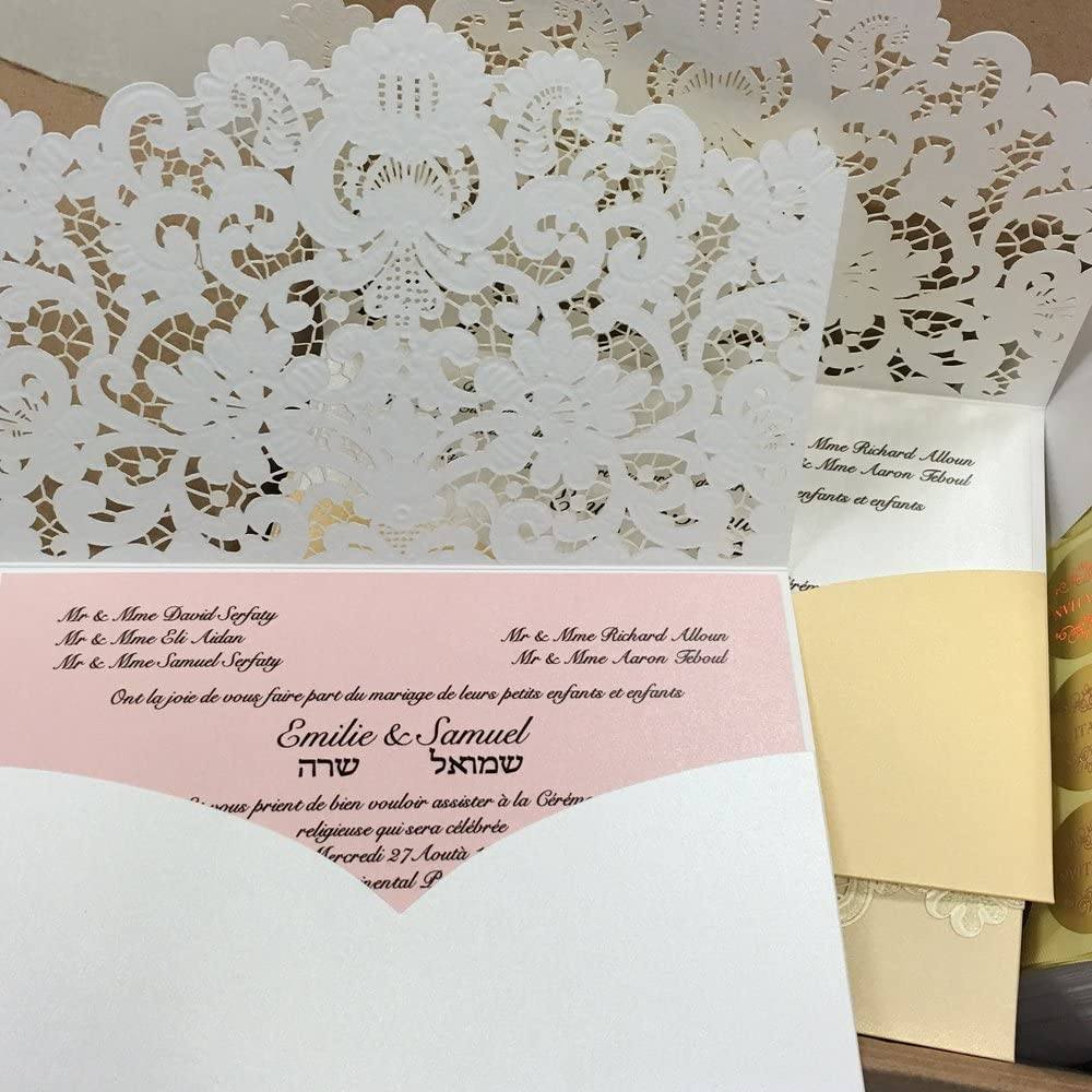 Vintage Lace Wedding Invitations Pocket Wedding Invitations Cards Elegant Wedding Cards Pink Inserts Picky Bride 