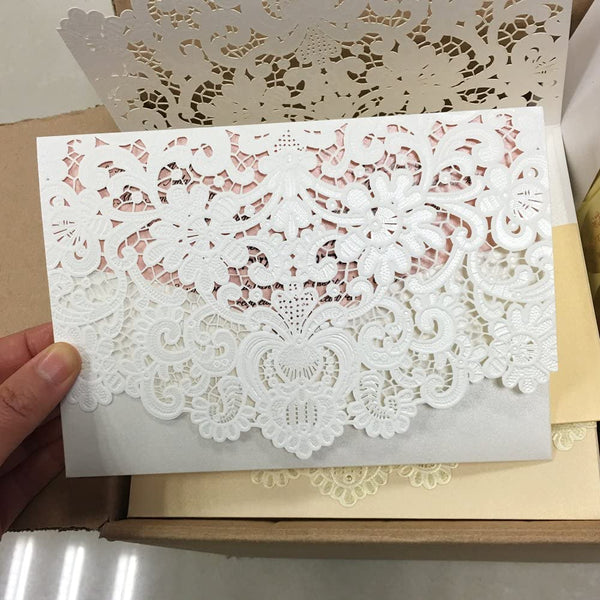 Vintage Lace Wedding Invitations Pocket Wedding Invitations Cards Elegant Wedding Cards Pink Inserts Picky Bride 