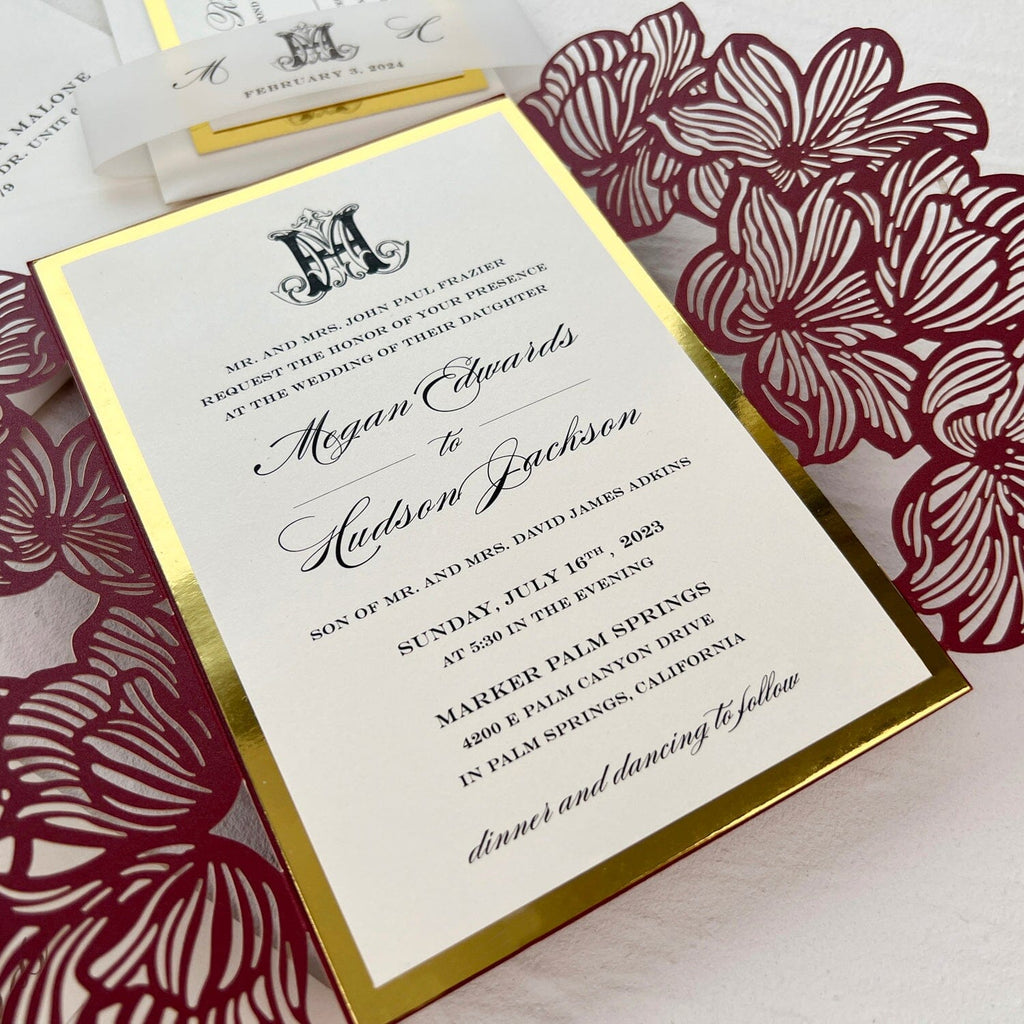 Vintage Monogram Wedding Invitation Suite for Burgundy Wedding Theme Picky Bride 