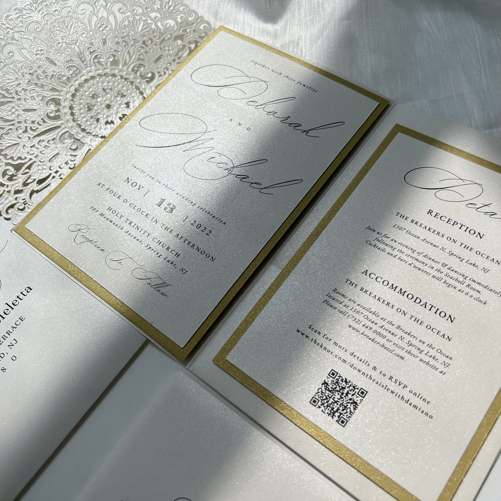 White and Gold Pocket Wedding Invitations with Details Cards Wedding Ceremony Supplies Picky Bride 