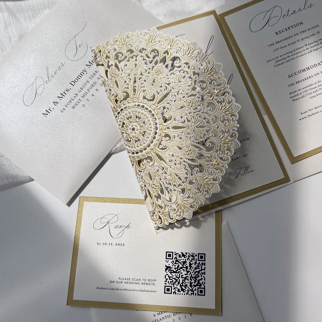 White and Gold Pocket Wedding Invitations with Details Cards Wedding Ceremony Supplies Picky Bride 