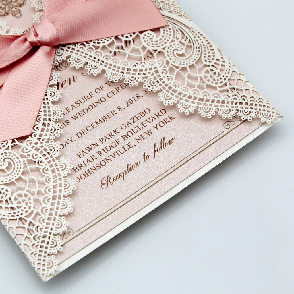 White and Pink Wedding Invitation, White Lace Bridal Shower Invitation Picky Bride 