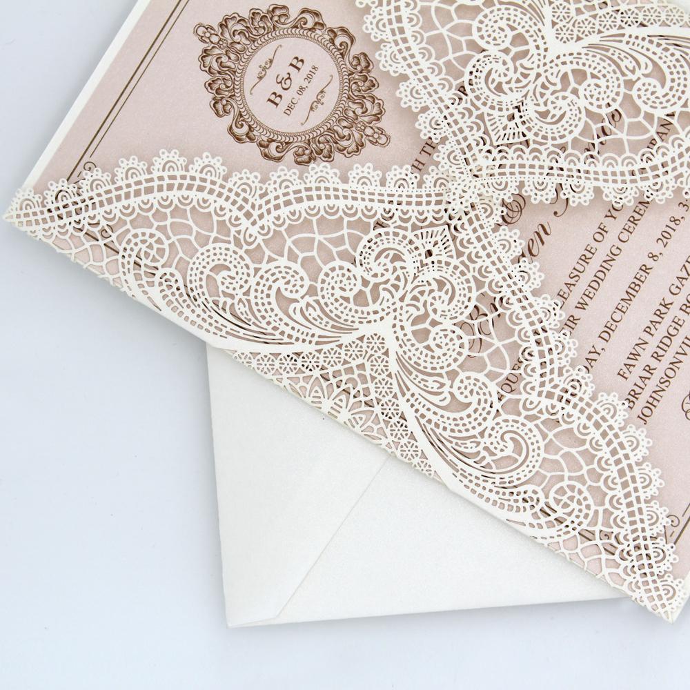 White and Pink Wedding Invitation, White Lace Bridal Shower Invitation Picky Bride 