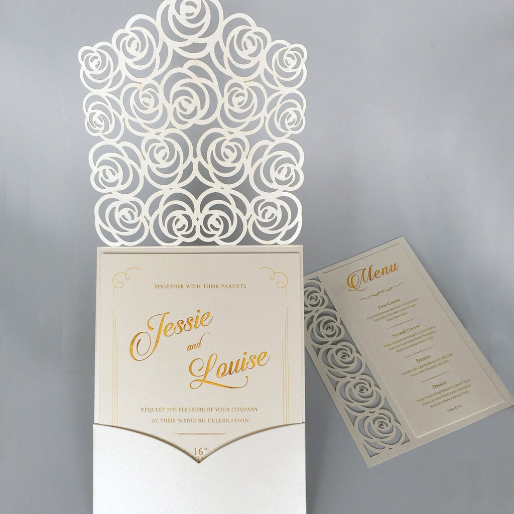 White Floral Wedding Invitation Cards Garden Theme PB1965-W Picky Bride 