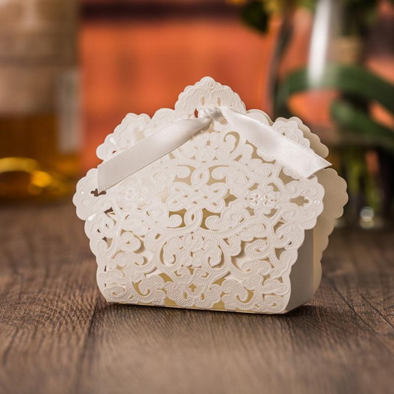 White Lace Wedding Favor Box Basket Shape Picky Bride 