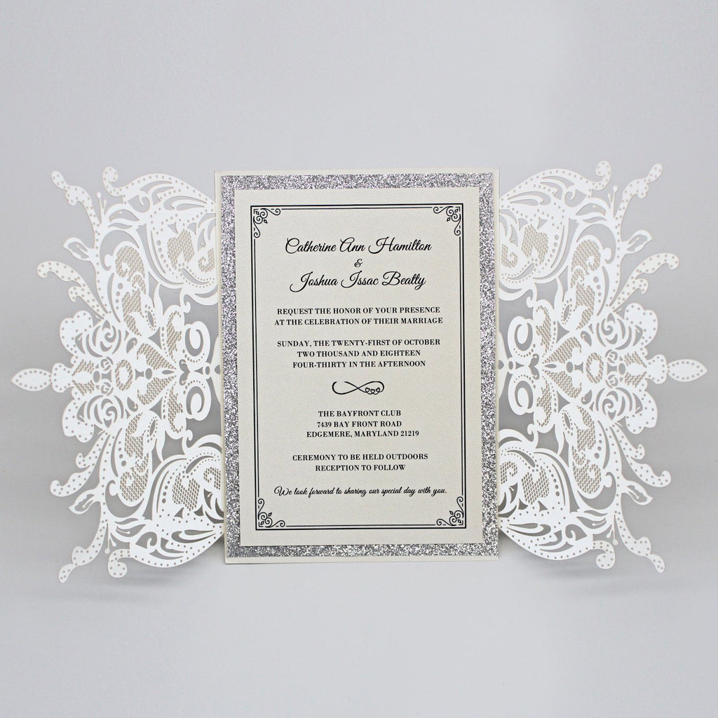 White Lace Wedding Invitations, Glitter Wedding Invitations Picky Bride 