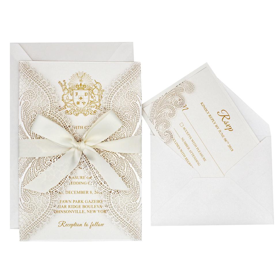 White Laser Cut Wedding Invitation Card with RSVP Cards Picky Bride 