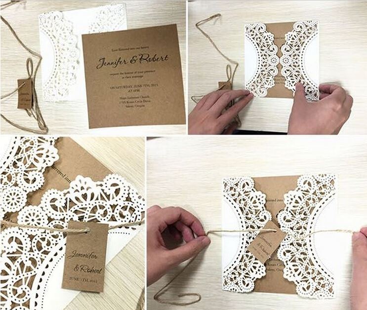 White Rustic Wedding Invitation Cards; Customized Kraft Wedding Invitations; Laser Cut Invitations Picky Bride 