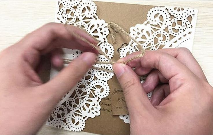 White Rustic Wedding Invitation Cards; Customized Kraft Wedding Invitations; Laser Cut Invitations Picky Bride 