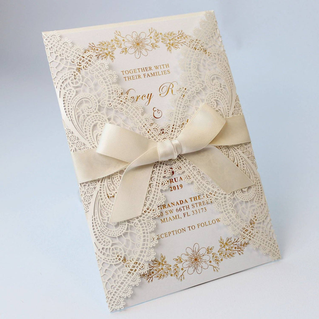 White Wedding Invitation with Ribbon Bow, Customized Invitation Cards Picky Bride 